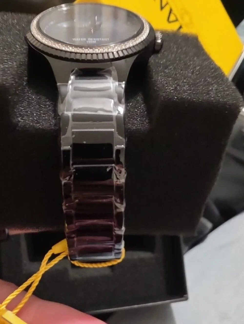 Invicta Black Dial Silver-Tone Crystal Bezel Stainless Steel Watch